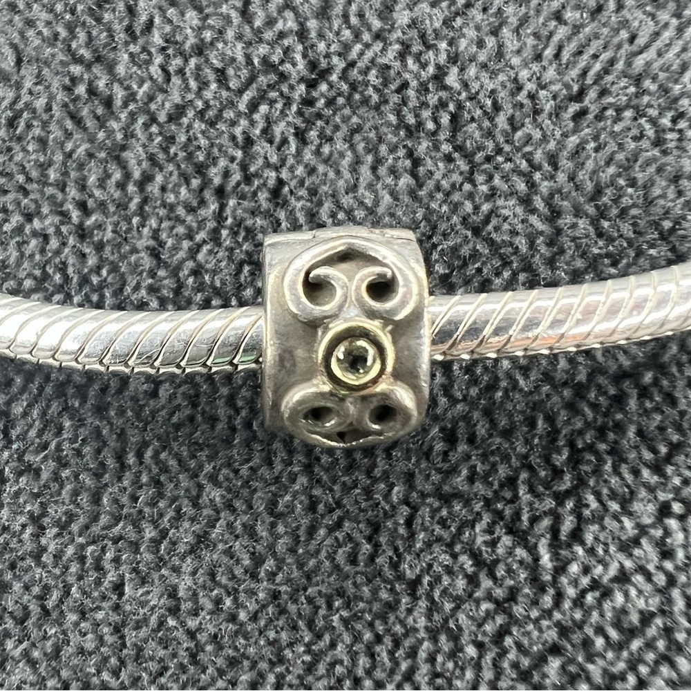 RETIRED Pandora Two Tone Peridot Green Stone Double Heart Clip Charm